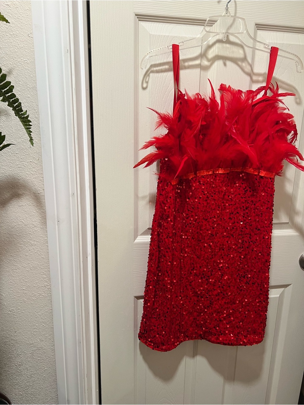 Red Sequin Feather Strap Dress for Women